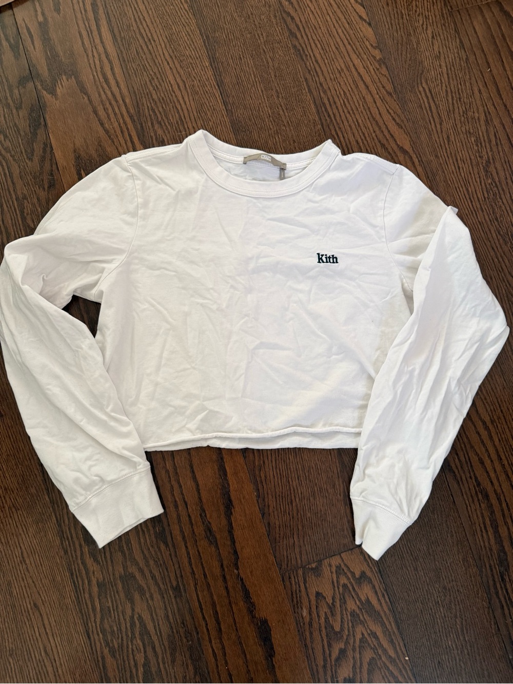 Kith White Cropped Long-Sleeve Tee with Black Logo